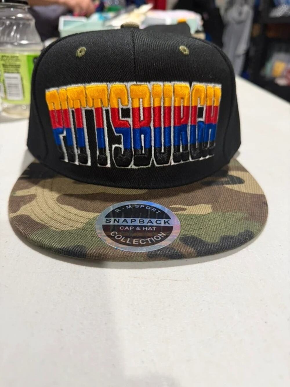 Pittsburgh Embroidered Snapback Hat Black Camo Flat Bill Adjustable
